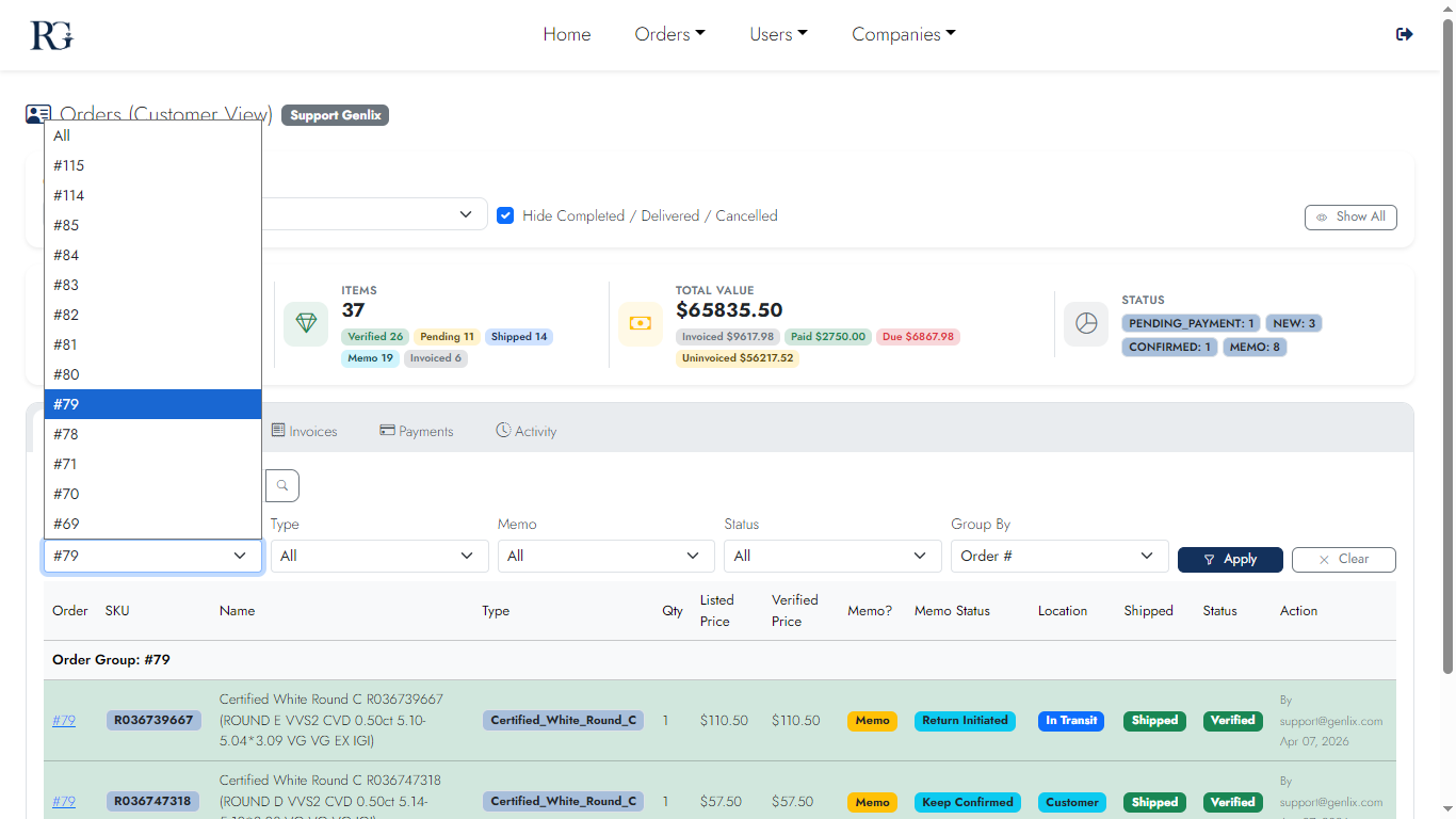 Items Tab — actions